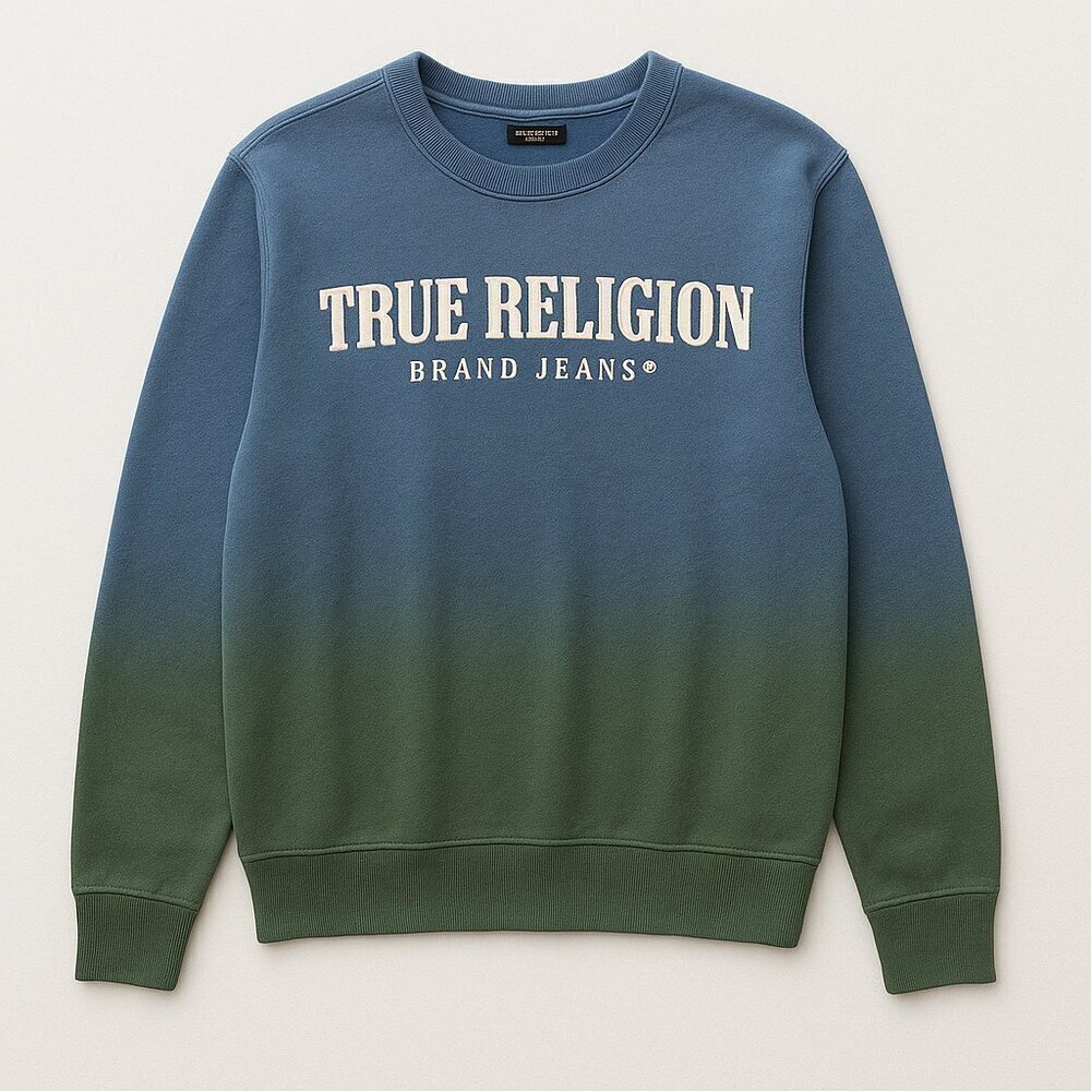 True Religion | Federal Blue Ombre Pullover Sweatshirt | Size L